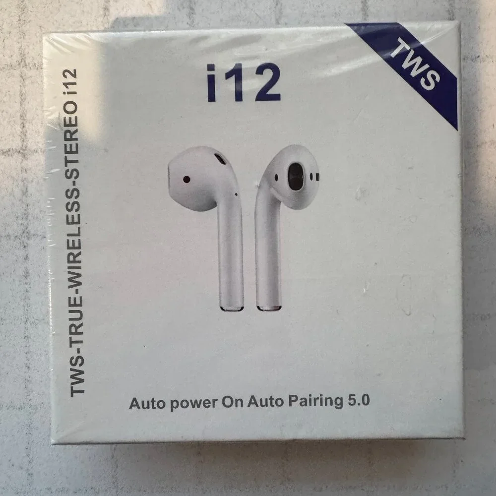 New TWS True Wireless Stereo i12 Earbuds White Auto Pairing 5.0 Auto Power On